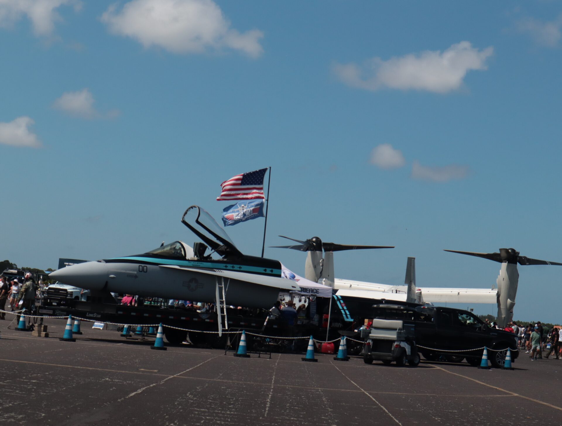 Show grounds with aircraft and flags