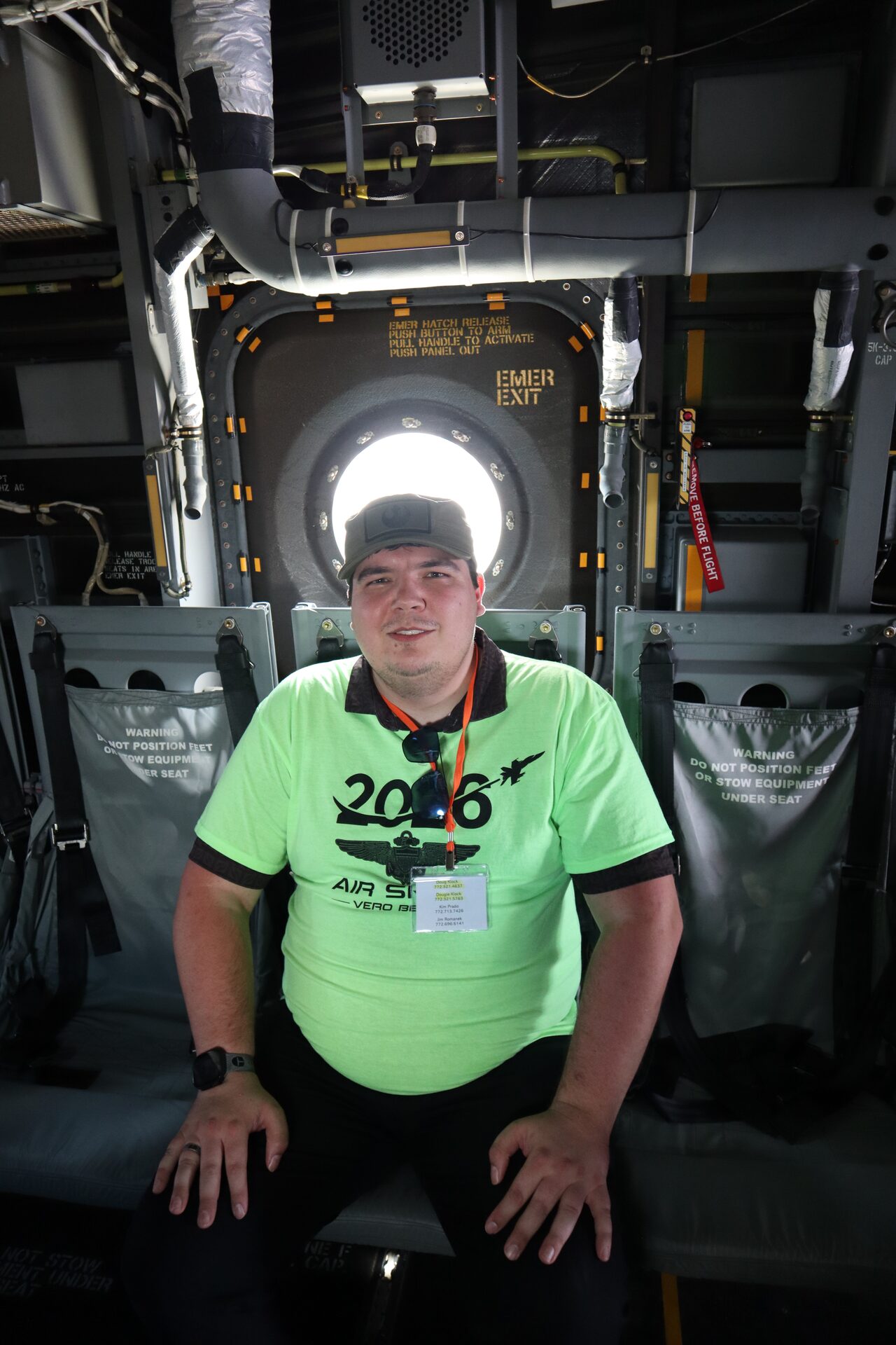 Passenger inside a transport aircraft