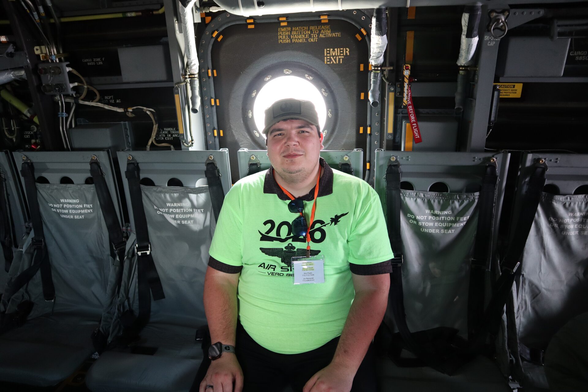 Student inside a transport aircraft