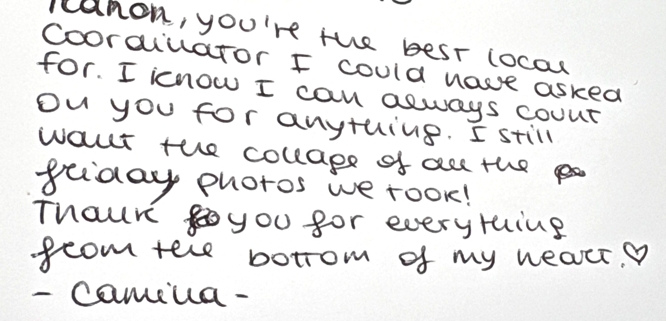 Handwritten goodbye letter from Camilla (Italy) after the exchange year in Vero Beach, Florida