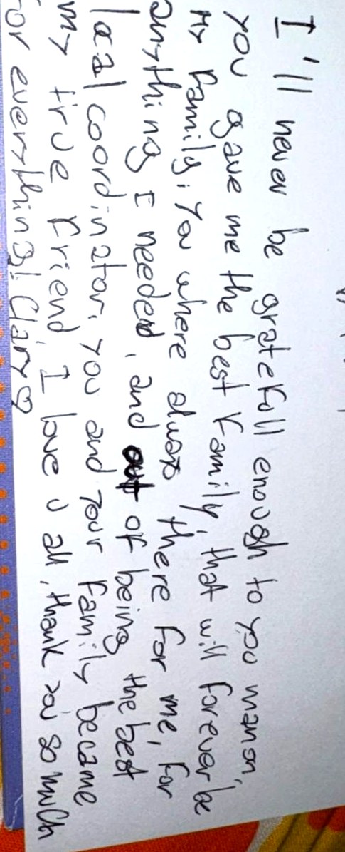 Handwritten letter from Clarissa (Italy)