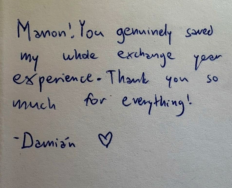 Handwritten goodbye letter from Damian (Slovakia) after the exchange year in Vero Beach, Florida