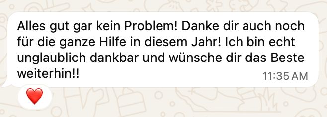 WhatsApp message from Maja (Germany) after returning from the exchange year