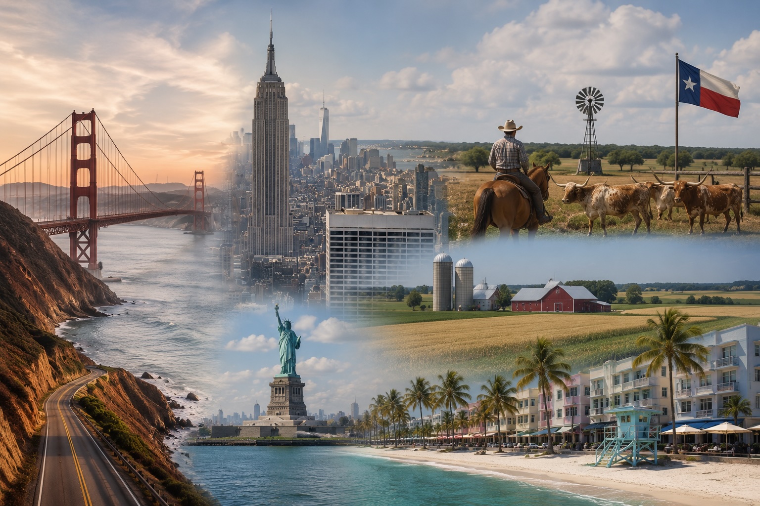 Schüleraustausch USA — Bundesstaaten-Vergleich von Kalifornien, New York, Texas, Mittlerer Westen, Florida